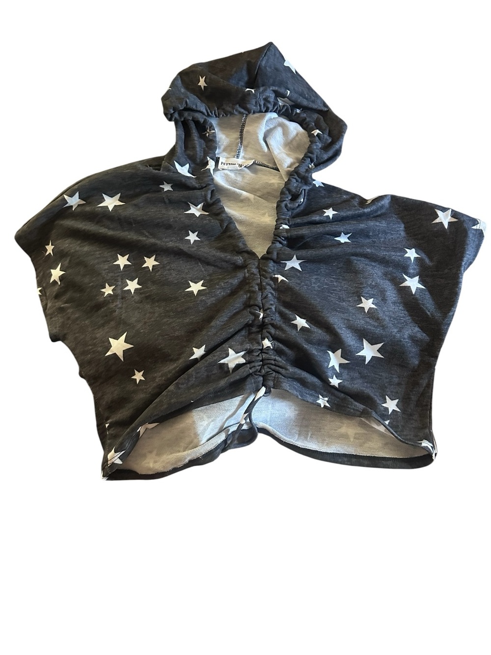 Star Print Hooded Poncho - Dark Gray